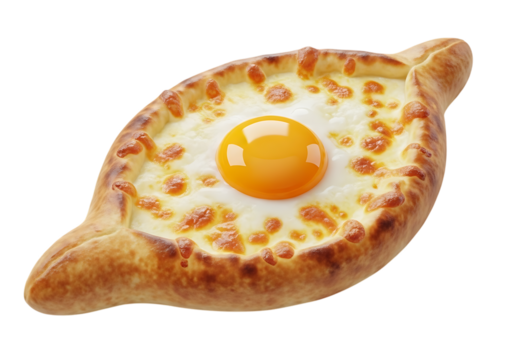 Khachapuri with egg and cheese isolated on transparent background