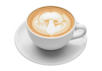 Artistic latte art coffee cup on saucer, perfect for cafe menus, morning routines, and cozy lifestyle content.