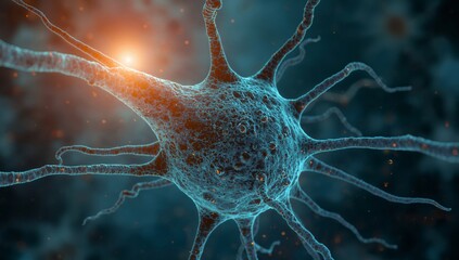 Abstract Cellular Structure, Textured Surface with Light Emitting Nodes and Filaments.