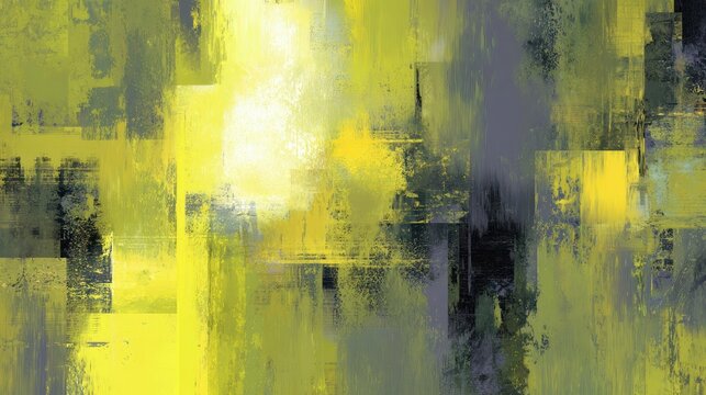 Abstract Yellow And Gray Geometric Painting — Modern Digital Art With Textured Blocks For Contemporary Decor, Wall Art, Posters, And Interior Design