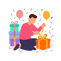 Gift Opening, unwrapping surprises with happiness