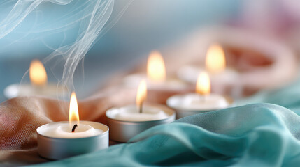 Floating candles in gentle mist &mdash; abstract scene of meditation and inner peace