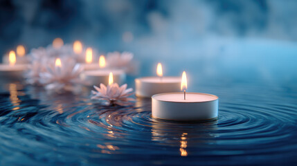 Obraz premium Floating candles in gentle mist — abstract scene of meditation and inner peace