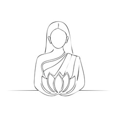 Woman Holding Lotus Flower Illustration, Minimalist Line Art