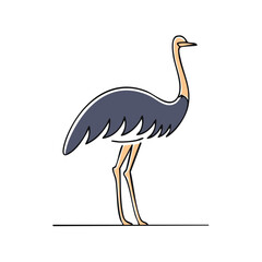 Fototapeta premium Stylized single line drawing of an ostrich standing tall with its long neck curved and legs extended