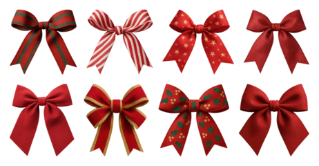 PNG Festive red bows collection, element set on transparent background