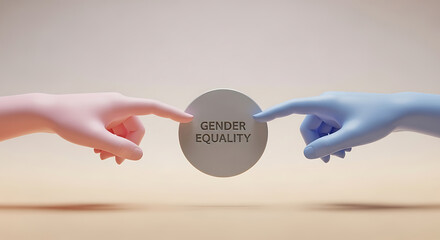 Hands reach for gender equality symbol, unity, fairness