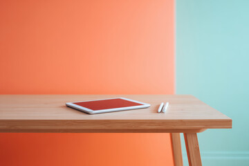 Modern workspace with tablet and stylus on wooden desk