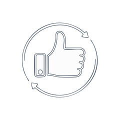 Fototapeta premium Outline thumbs up symbol inside a circular refresh or repeat arrow symbol