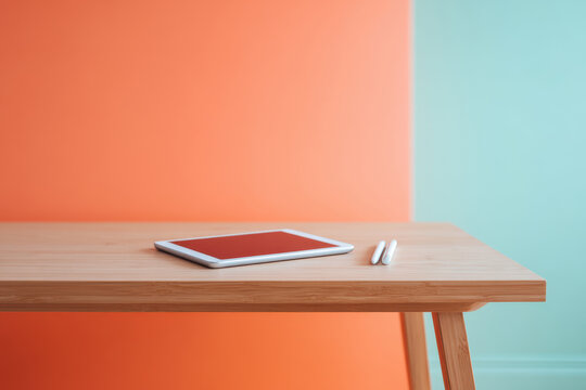 Modern workspace with tablet and stylus on wooden desk - Powered by Adobe