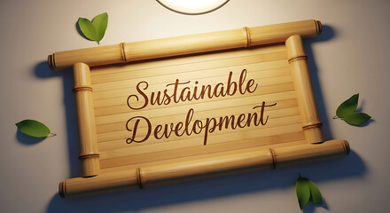 Sustainable Development concept on bamboo scroll with leaves