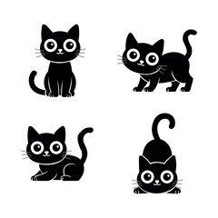 Funny Black Cat Silhouette Collection | Playful Kitten Vector Clipart Set