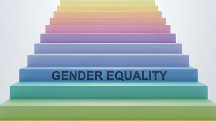 Ascend to gender equality on colorful pastel steps