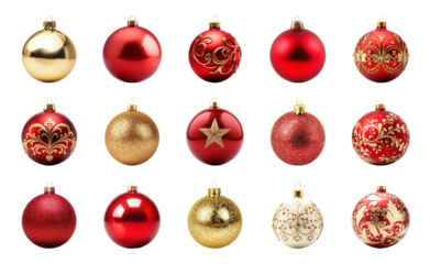 PNG Festive red gold Christmas ornaments, element set on transparent background