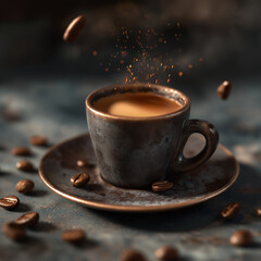 Coffee Cup with Floating Beans