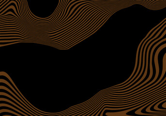 Warm Brown Warped Contour Lines Framing Deep Black Space Dynamic, Minimalist Composition. Eps 10
