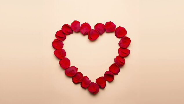 Floral Heart Composition Red Rose Petals Arranged in a Romantic Heart Shape.