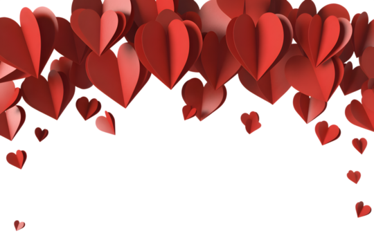 A cascade of red paper hearts