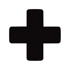 Fototapeta premium Solid black plus sign symbol with rounded corners, isolated on white