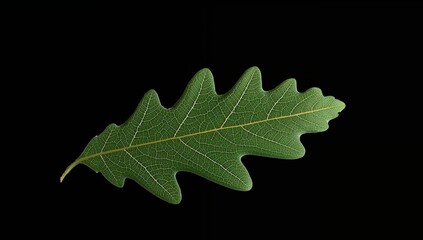 Fototapeta premium Isolated Leaf Study. Green Veins and Curvilinear Forms on a Black Background.