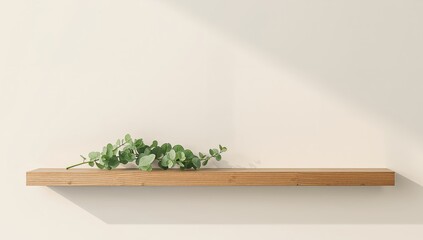 Minimalist Shelf with Greenery, Light and Shadow Play, Simple Interior Decor.