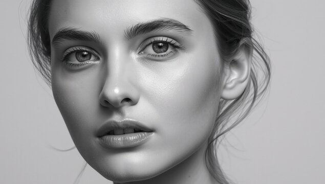 Monochrome Portrait of a Young Person, Focused on Facial Features and Delicate Light. - Powered by Adobe