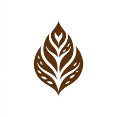 Bold cinnamon leaf logo in dark brown with stylized flame form and organic cutout details on white background