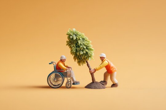 Miniature teamwork in tree planting