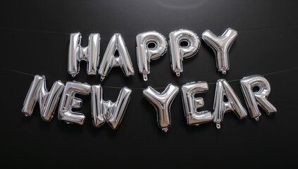 Silver Letter Balloons. A Festive Arrangement, Abstract Forms Against a Dark Backdrop.