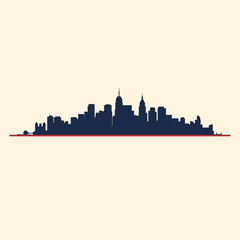 Naklejka premium New York City Skyline Silhouette with Red Stripe - Modern Urban Landscape Art