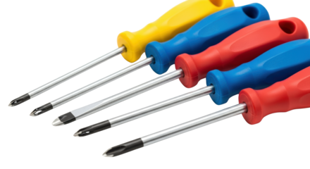 Set of Colorful Screwdrivers tools isolated on a transparent background