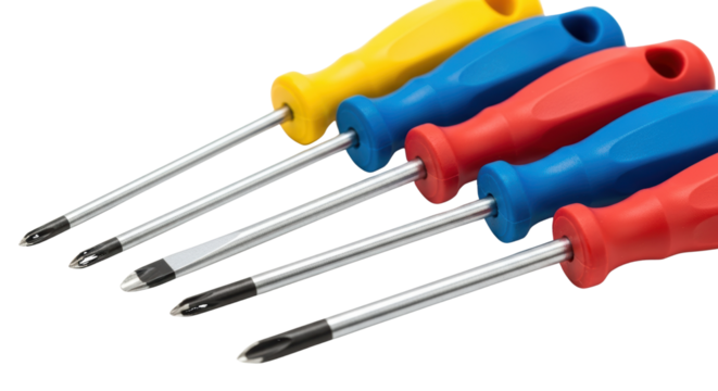 Set of Colorful Screwdrivers tools isolated on a transparent background