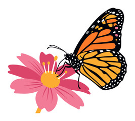 Naklejka premium Minimalist Butterfly on Flower Vector Illustration - Clean Flat Design for Nature Concepts