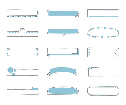 Hand-drawn monoline schedule banner vector set – simple planner label frames in soft blue color