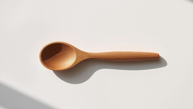 Wooden Utensil on White Surface, A Study in Light and Shadow, Minimalist Composition. - Powered by Adobe