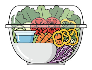 Healthy Salad Bowl Meal Prep Flat Vector Icon - Clean Simple Design