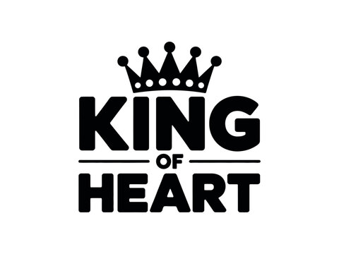 King of Hearts symbol with crown and bold text on white background.