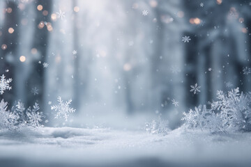 Gentle winter background with detailed snowflakes falling over soft snow surface