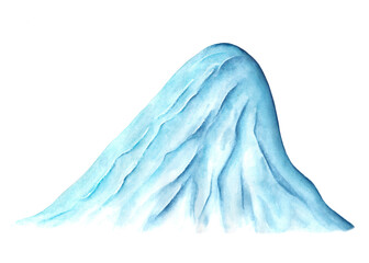 Snow slide watercolor illustration. Mountain illustration. Ice, frost, winter, northern, cold. White, blue, purple colors. New Year, Christmas. Isolated illustration. Winter holidays. For print 