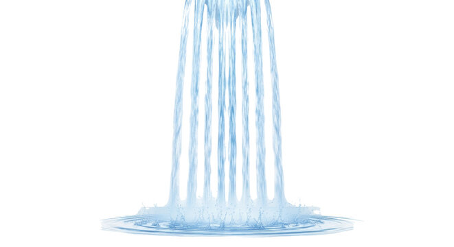 Water falling in thin streams onto a surface liquid isolated on a transparent background