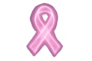 Pink ribbon glowing, symbolizing breast cancer awareness, support, and hope for women's health on a transparent background