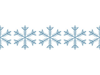 A repeating pattern of light blue snowflakes against a white background.