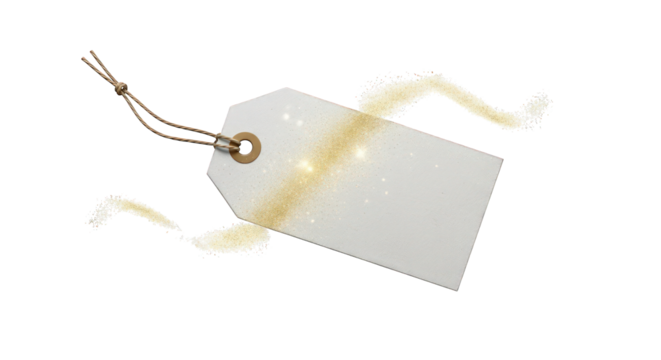 Blank white paper tag with string isolated on a transparent background for a price or gift label