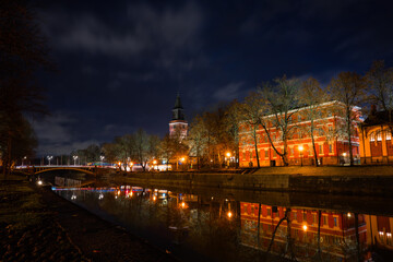 Aurora of City Lights – Turku Cathedral by Aurajoki River at Night