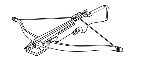 Fototapeta premium Medieval Crossbow Loaded Simple Line Art Vector
