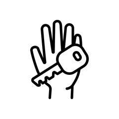 Get keys line icon. Hire car or rental estate. Key in hand vector illustration.