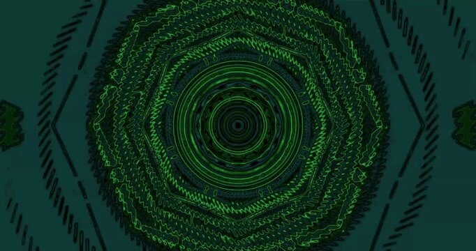 Tunnel video loop offers seamless visual experience with vibrant green patterns and dynamic shapes for immersive relaxation and focus