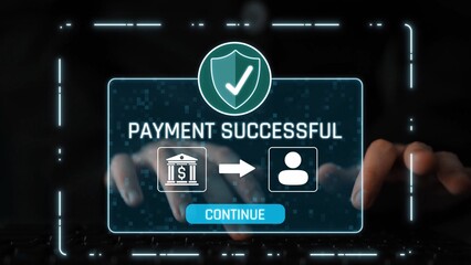 Successful transaction message showing secure payment. Payment confirmed, secured, payment...