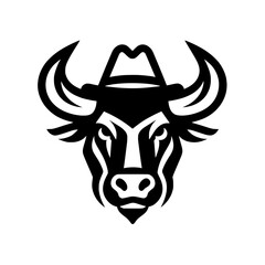 Obraz premium Bull or Buffalo Head Wearing a Cowboy Hat