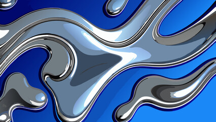 Abstract rendering of metallic silver liquid flowing across a vibrant blue background.